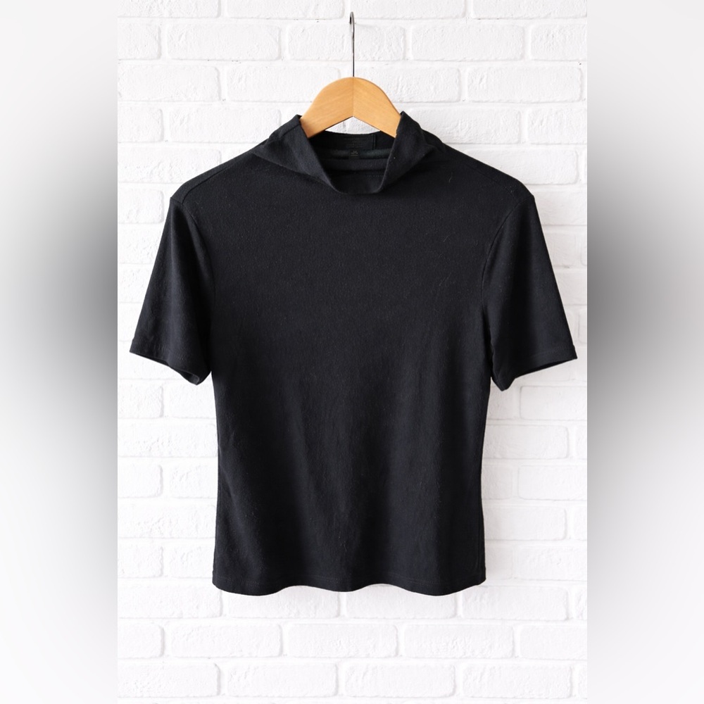 Banana Republic Black Soft Luxe Mock Neck Top Size L | Minimalist Short Sleeve